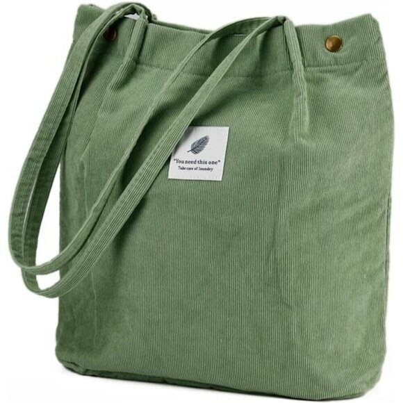 Corduroy Tote Bag for Women Shoulder Purse with Pocket for Work Travel Beach - Picture 1 of 8